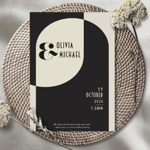 Art Deco Bruiloft Black Bone Invitation Kaart