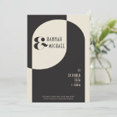  Art Deco Bruiloft Bone Zwart QR Code Kaart (Staand voorkant)