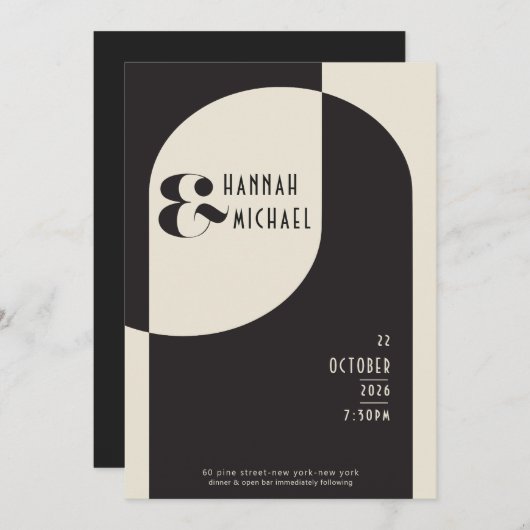 Art Deco Bruiloft Bone Zwart QR Code Kaart (Voorkant / Achterkant)