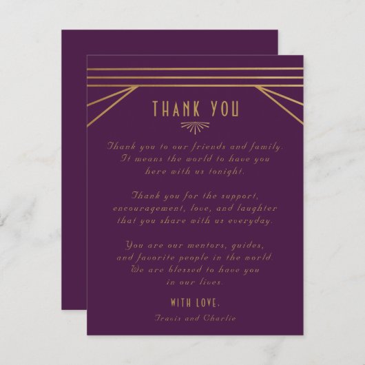 Art Deco Bruiloft Dank u Nota Kaarten (Voorkant / Achterkant)