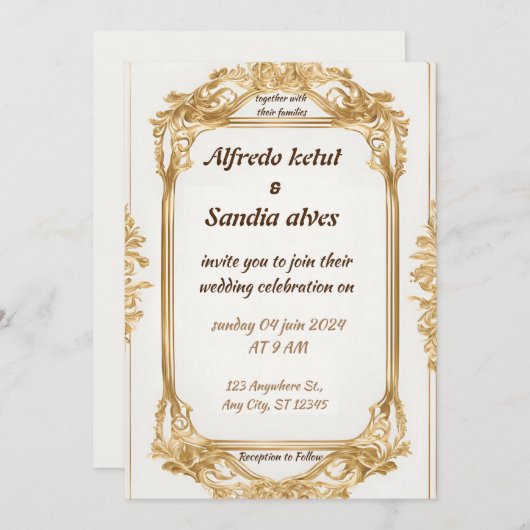 Art Deco Bruiloft Diamant wit en Gouden Folie Kaart (Voorkant / Achterkant)