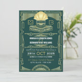 Art Deco Bruiloft Elegant Goud Groen Grote Gatsby Kaart (Staand voorkant)