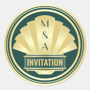 Art Deco Bruiloft Elegant Goud Groen Grote Gatsby Ronde Sticker