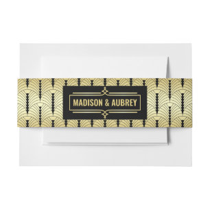 Art Deco Bruiloft Elegant Goud Zwart Groot Uitnodigingen Wikkel