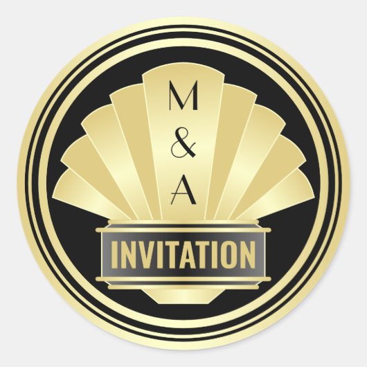 Art Deco Bruiloft Elegant Goud Zwart Grote Gatsby Ronde Sticker (Voorkant)