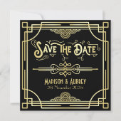 Art Deco Bruiloft Elegant Goud Zwart Grote Gatsby Save The Date (Voorkant)