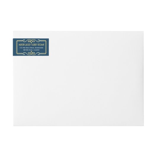 Art Deco Bruiloft Goud Blauw Elegant Gatsby (Voorkant)