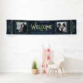 Art Deco Bruiloft Goud Blauw Receptie Diner Party Spandoek (Insitu)