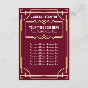 Art Deco Bruiloft Goud Bourgogne Aanvullende infor Informatiekaartje