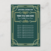 Art Deco Bruiloft Goud Groen Aanvullende Informati Informatiekaartje (Achterkant)