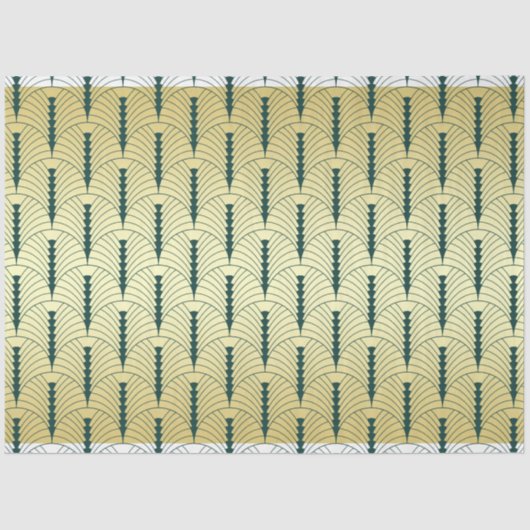 Art Deco Bruiloft Goud Groen Palmetto Patroon Tissuepapier (Voorkant)