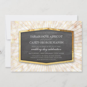 ART DECO BRUILOFT goud sunburst grijs bokeh crème Kaart