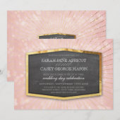 ART DECO BRUILOFT goud sunburst grijs bokeh koraal Kaart (Voorkant / Achterkant)