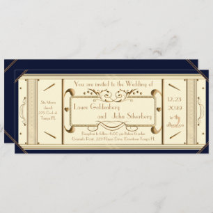 art deco bruiloft, Ivory, zwart terug Kaart