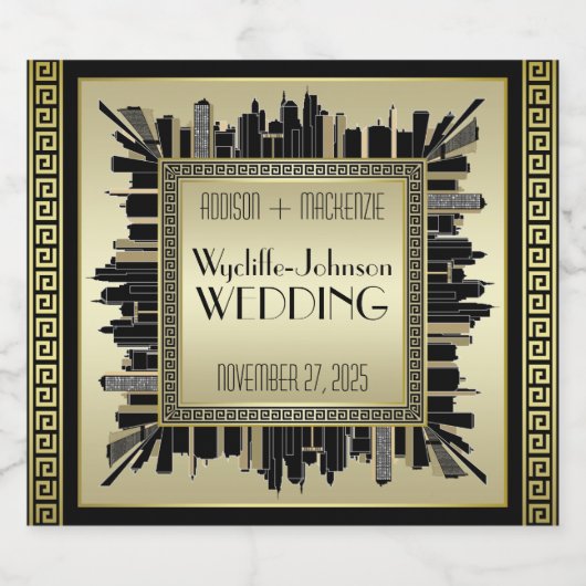 Art Deco Bruiloft Mousserende Wijn Goud Gatsby Gla Sparkling Wijnetiket (Enkel label)
