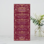 Art Deco Bruiloft Receptie Diner Goud Bourgogne Menu (Staand voorkant)