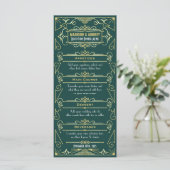 Art Deco Bruiloft Receptie Diner Goud Groen Eten Menu (Staand voorkant)