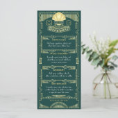 Art Deco Bruiloft Receptie Diner Party Goud Groen Menu (Staand voorkant)