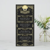 Art Deco Bruiloft Receptie Diner Party Goud Zwart Menu (Staand voorkant)