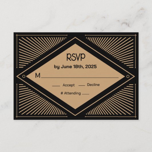 Art Deco Bruiloft RSVP Informatiekaartje (Voorkant)