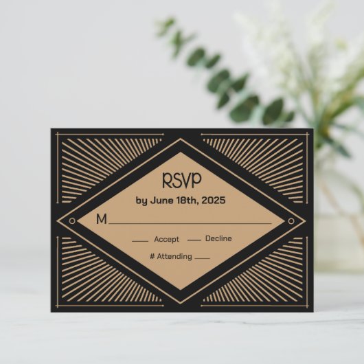 Art Deco Bruiloft RSVP Informatiekaartje (Staand voorkant)