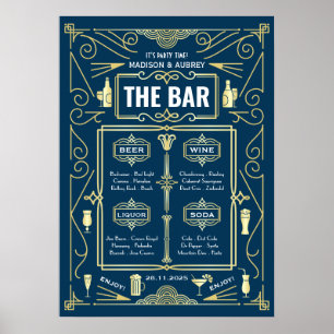 Art Deco Bruiloftsbar Menu Wijn Bier Sterke Drank Poster