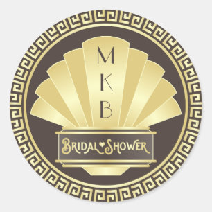 Art Deco Bruiloftsfeest Elegante Gouden Chocolade Ronde Sticker