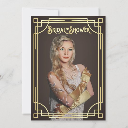 Art Deco Bruiloftsfeestje Goud Chocolade Jouw Foto Kaart (Voorkant)