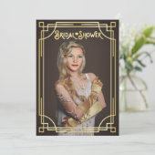 Art Deco Bruiloftsfeestje Goud Chocolade Jouw Foto Kaart (Staand voorkant)
