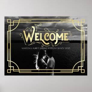 Art Deco Bruiloftsontvangst Welkom Voeg uw foto to Poster