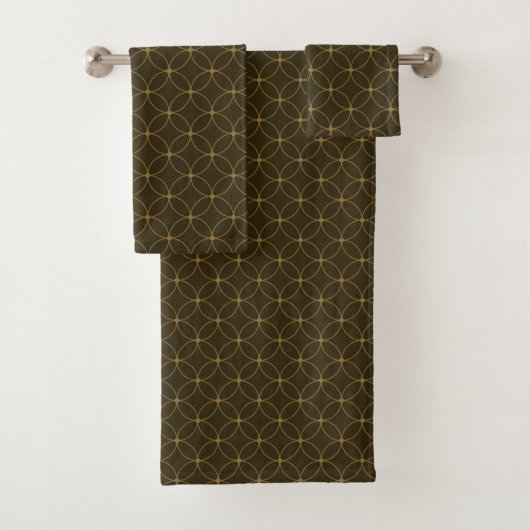 Art Deco Bruin en Gouden Cirkels en Diamanten Bad Handdoek (Insitu)