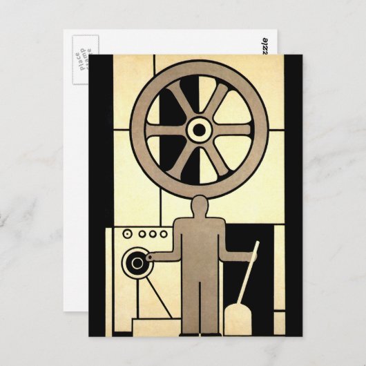  Art Deco Business Wheel and Machine Worker Briefkaart (Voorkant / Achterkant)