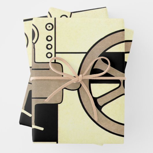 Art Deco Business Wheel and Machine Worker Inpakpapier Vel (In situ)