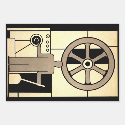  Art Deco Business Wheel and Machine Worker Inpakpapier Vel (Voorkant)