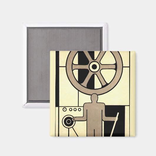 Art Deco Business Wheel and Machine Worker Magneet (Voorkant / Achterkant)