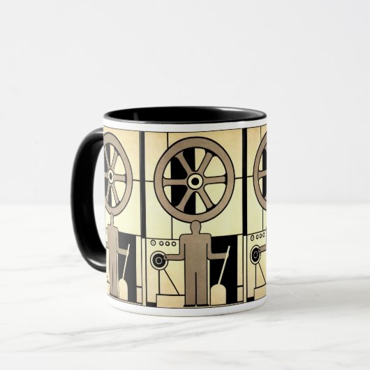 Art Deco Business Wheel and Machine Worker Mok (Voorkant links)