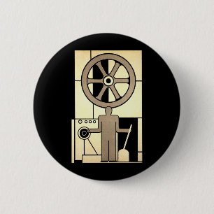 Art Deco Business Wheel and Machine Worker Ronde Button 5,7 Cm