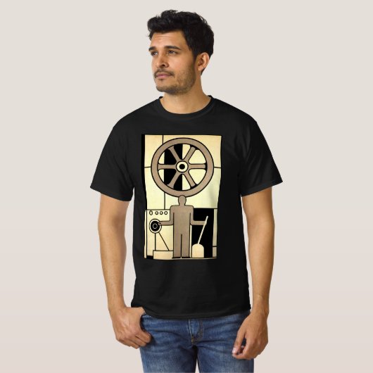 Art Deco Business Wheel and Machine Worker T-shirt (Voorkant volledig)