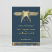 Art Déco Butterfly Blue Gold Wedding Programme (Debout devant)
