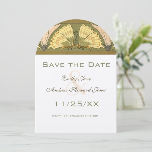 Art Deco Butterfly Calla Lily Wedding Kaart (Staand voorkant)
