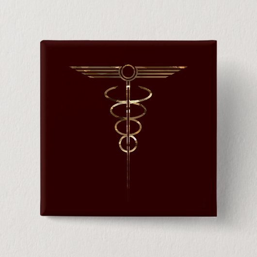 Art Deco Caduceus Vierkante Button 5,1 Cm (Voorkant)