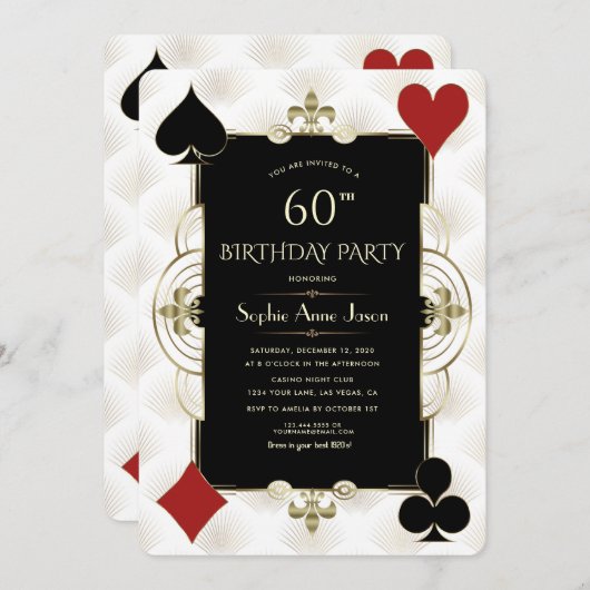 Art Deco Casino Night Poker Vrouw 60ste Verjaardag Kaart (Voorkant / Achterkant)