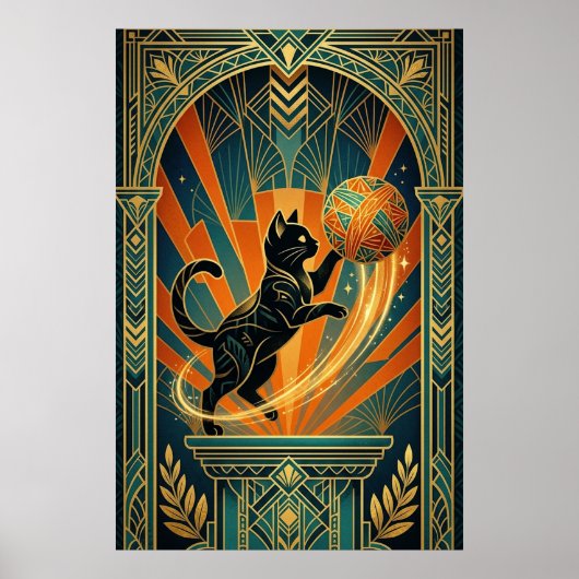 Art Deco Cat Fish Trophy Wall Art Poster (Voorkant)