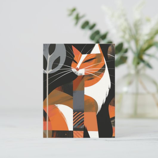 Art deco cat vetgedrukte lijnen briefkaart (Staand voorkant)