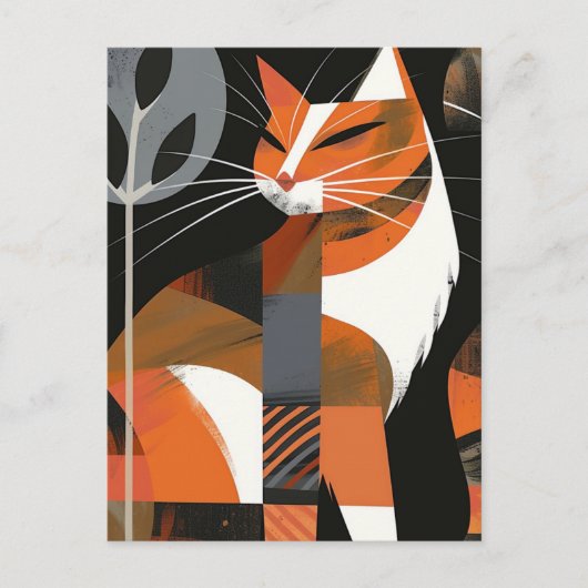 Art deco cat vetgedrukte lijnen briefkaart (Voorkant)