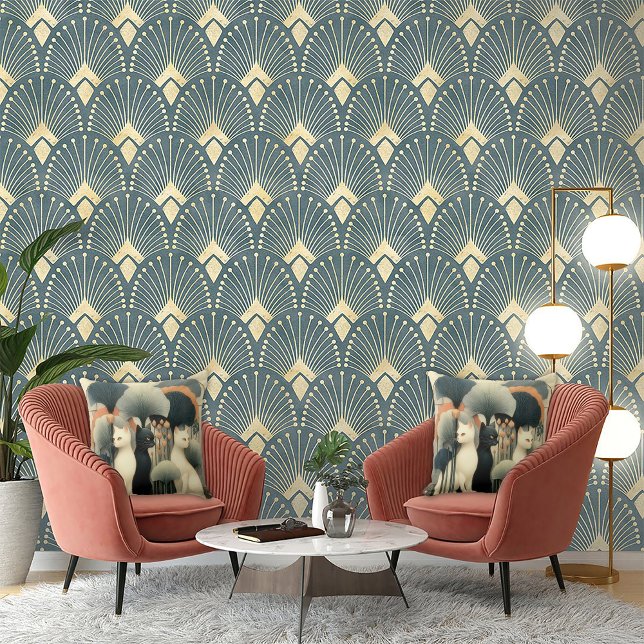 Art Deco Cats in Trees Kussen (Creator heeft geüpload)