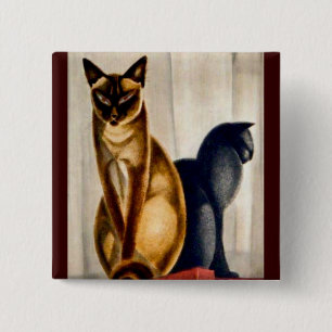 Art Deco Cats Vierkante Button 5,1 Cm
