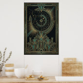 Art Deco Celestial Astrolabe Poster | Gold Teal (Cuisine)