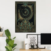 Art Deco Celestial Astrolabe Poster | Gold Teal (Bureau à domicile)