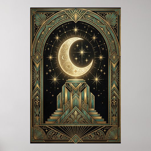 Art Deco Celestial Moon Ziggurat Poster | Gold Tea (Devant)